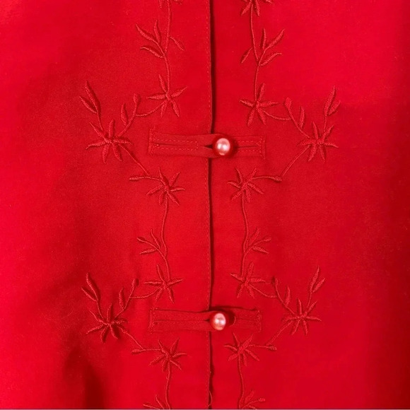 Vintage 80s 90s Embroidered Button Down Blouse Womens Size 14 XL Red Shirt Top - Picture 5 of 12